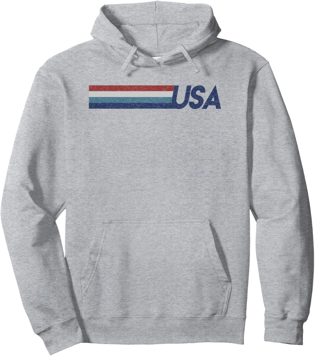 USA Red White Blue Stripes Pullover Hoodie