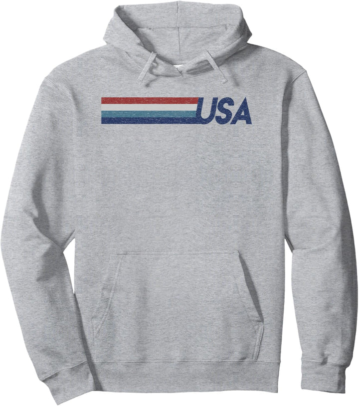 USA Red White Blue Stripes Pullover Hoodie