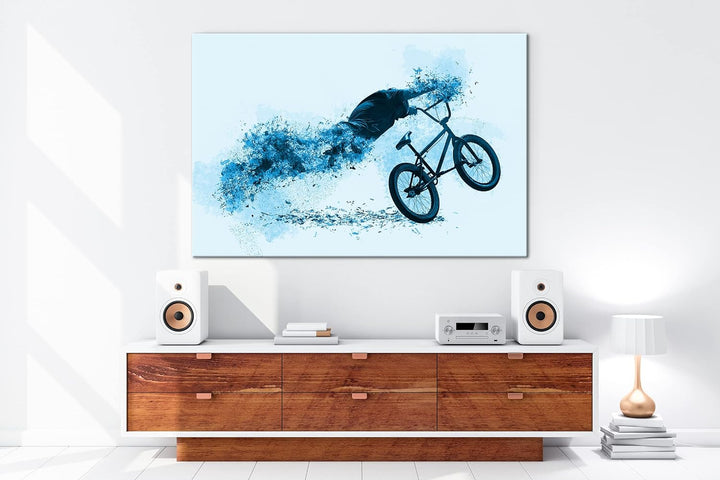 deyoli Illustration auflösender BMX´er Format 80x60 Effekt: Monocrome Blau als Leinwandbild, Motiv f