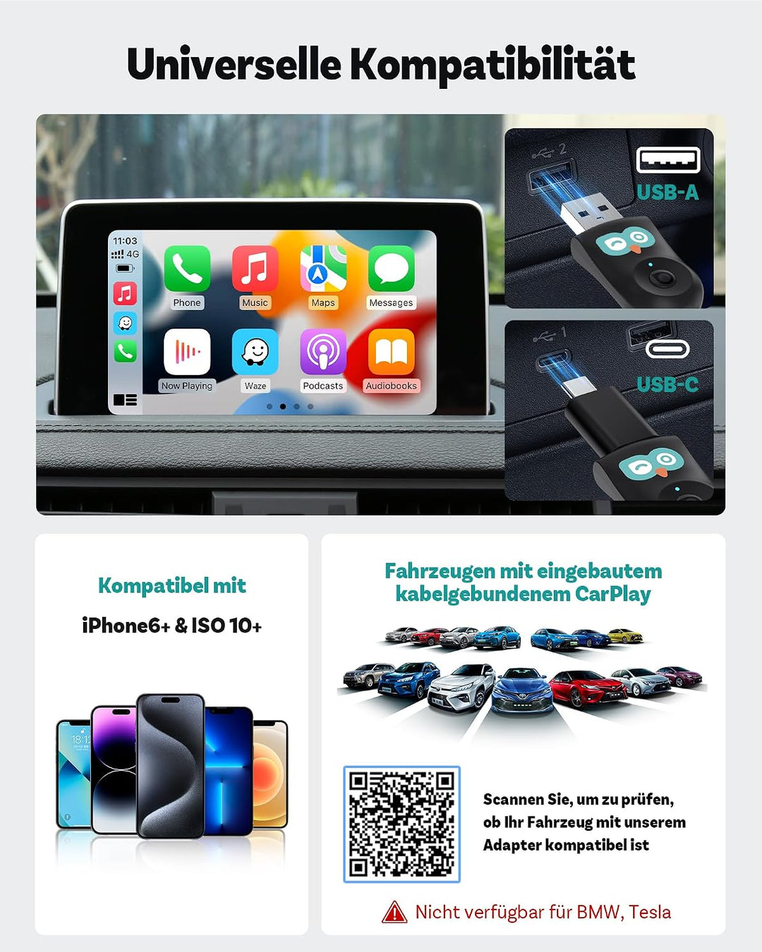 OTTOCAST 2-in-1 Baby Auto Kamera &amp; Wireless CarPlay Adapter, 1080P HD, Echtzeit-Anzeige auf Original