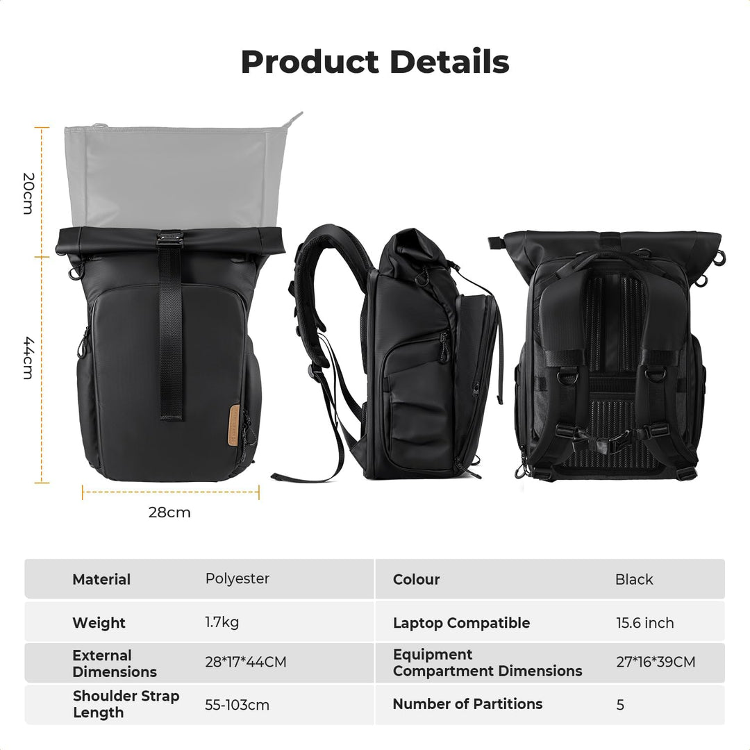 K&F CONCEPT Kamerarucksack Wasserabweisend, Fotorucksack Gross mit Erweiterbarem Volumen, Camera Bac