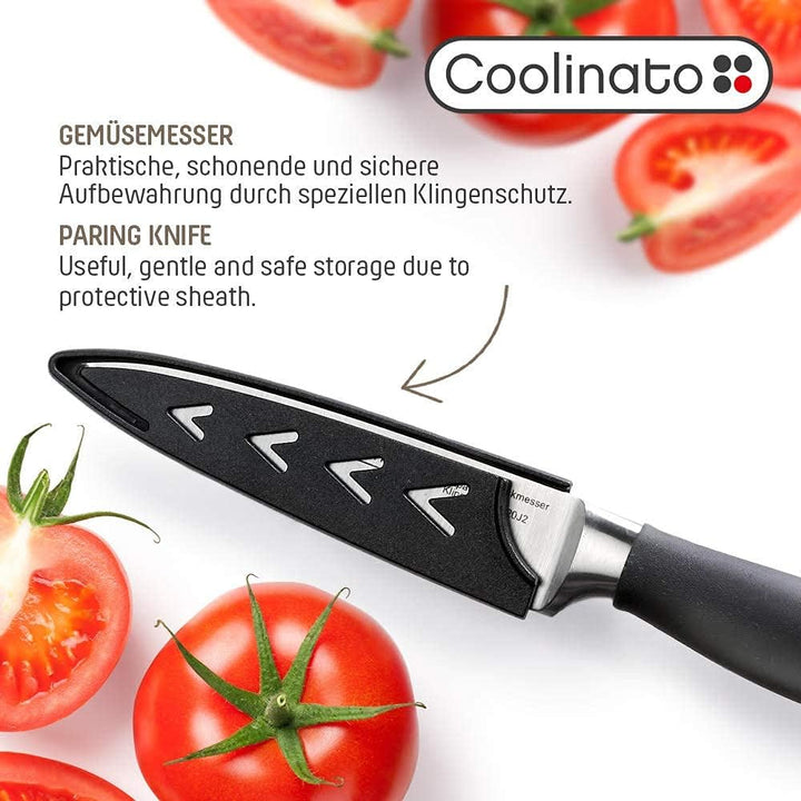 Coolinato Gemüsemesser - rostfrei extra scharf - Messer Klingenschutz ergonomischer Griff - Gesamtlä
