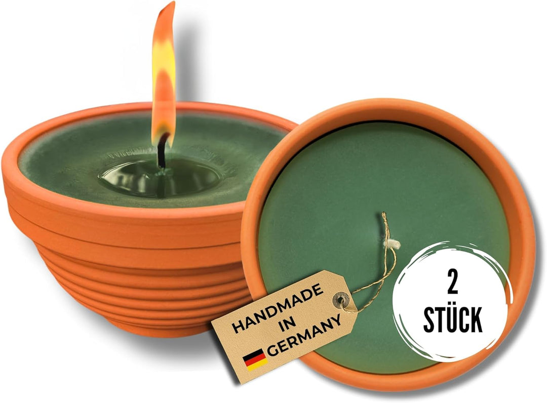 Lavalis 2x Outdoor Kerze, handbefüllte Terrakotta-Kerzen aus recyceltem Wachs, 20h Brenndauer, 5cm F