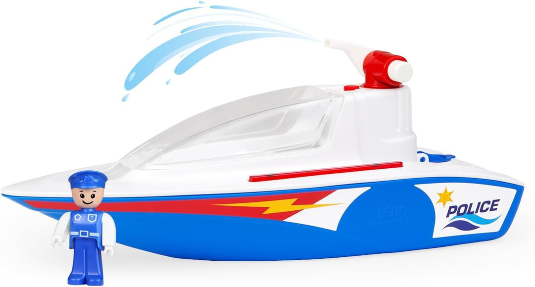 Lena BOAZZ Polizeiboot 36 cm, Spielzeugboot für Indoor und Outdoor, für Kinder ab 2 Jahren, mit Wass