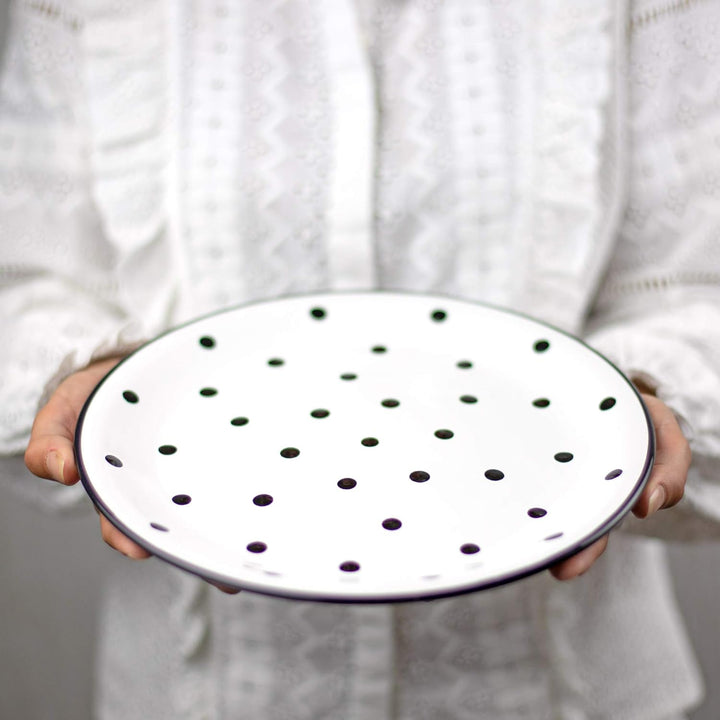 City to Cottage® - Keramik Teller 25.5 cm | Weiss und Schwarz | Polka Dots | Handgemacht | Grosser S