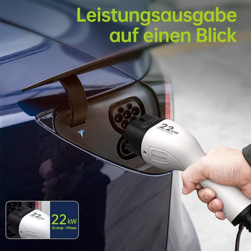 SYNCWIRE Typ 2 Ladekabel 22kW 5m 32A 3 Phasig, Mode 3 EV Ladekabel Typ 2 auf Typ 2 für EV & PHEV für