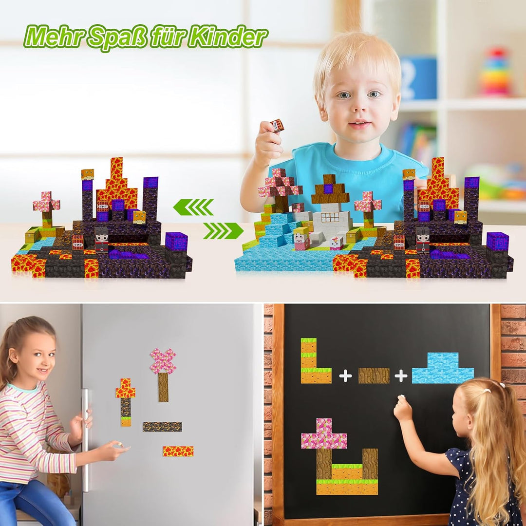 Magnetische Bausteine 176 Pcs,2.5CM/Magnet Welt Sensorik BlöckeSet, Magnetic Blocks für Kinder ab 3