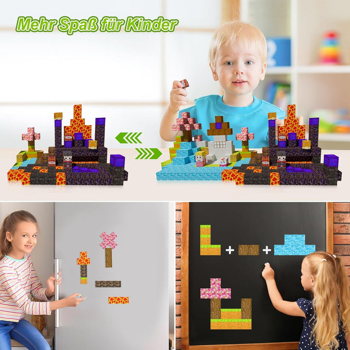 Magnetische Bausteine 176 Pcs,2.5CM/Magnet Welt Sensorik BlöckeSet, Magnetic Blocks für Kinder ab 3
