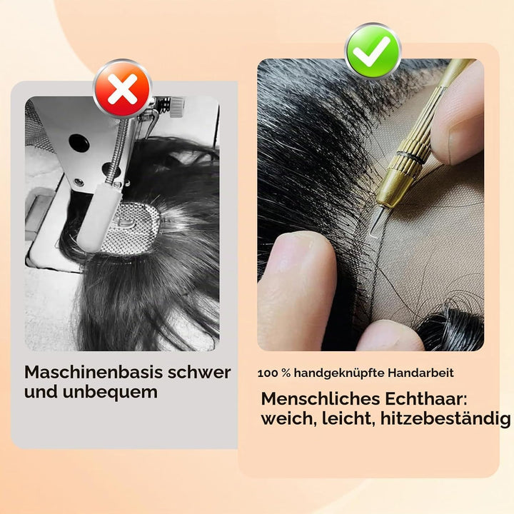 S-noilite Echthaar Toupets für Frauen Hellbraun - 9x12cm T-Sharp Haar Toppers Clip in Haarteile Echt