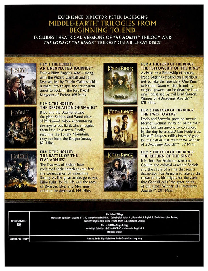 Middle Earth - Six Film Theatrical Version [Blu-ray] [2016] UK-Import, Sprache-Englisch, Blu-ray