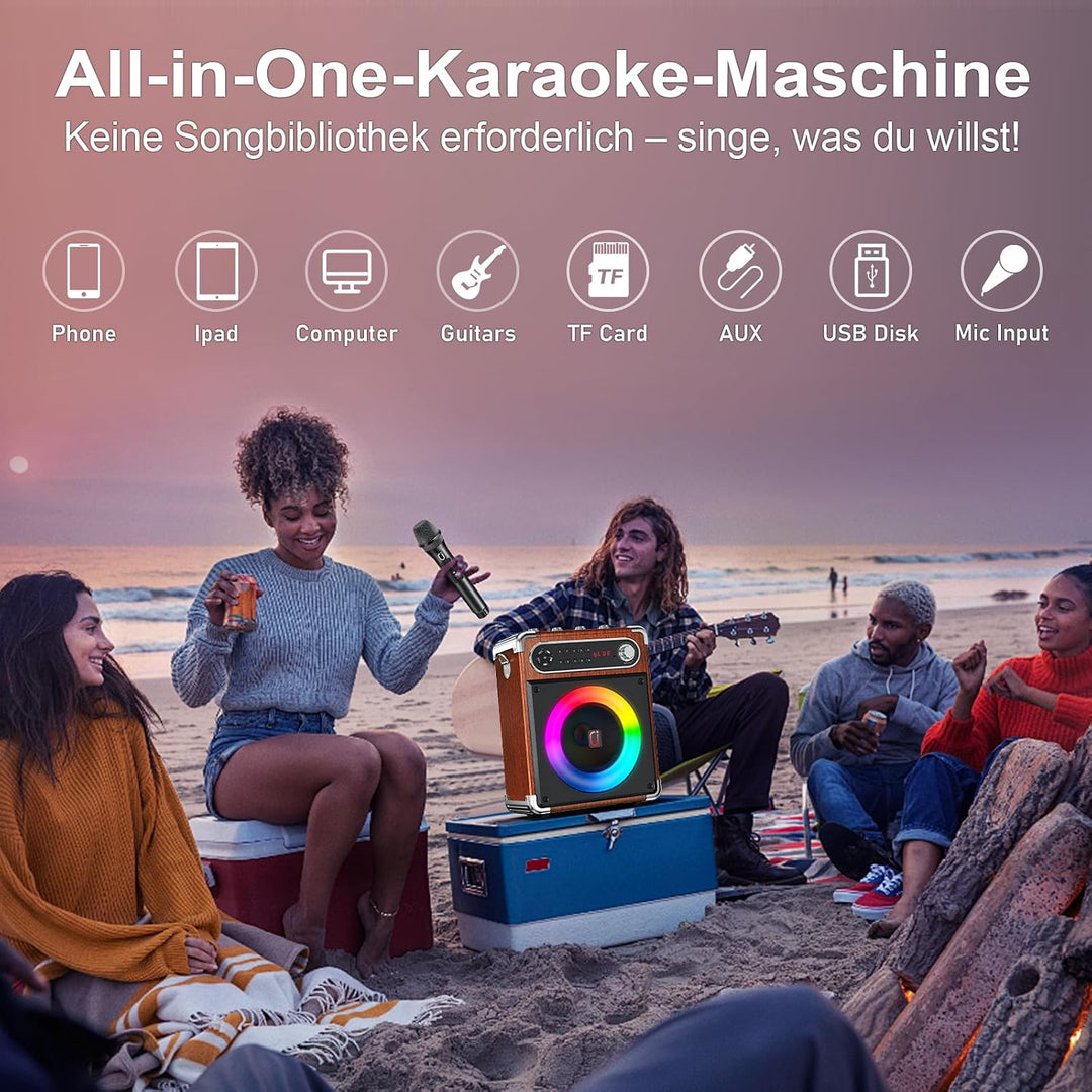 JYX Karaoke Maschine, Karaoke Anlage mit 2 Mikrofonen, Tragbare Bluetooth 5.3 Karaoke Box, 80W PA An