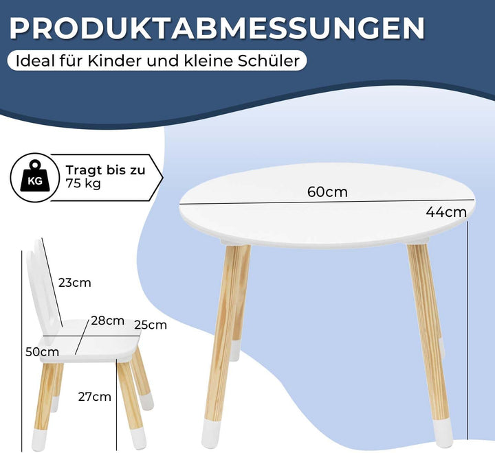 Rebecca Mobili Kindertisch Und Stühle Set, Kindertisch Mit Stühlen, Weiss Braun, MDF Kiefer, Für Kin