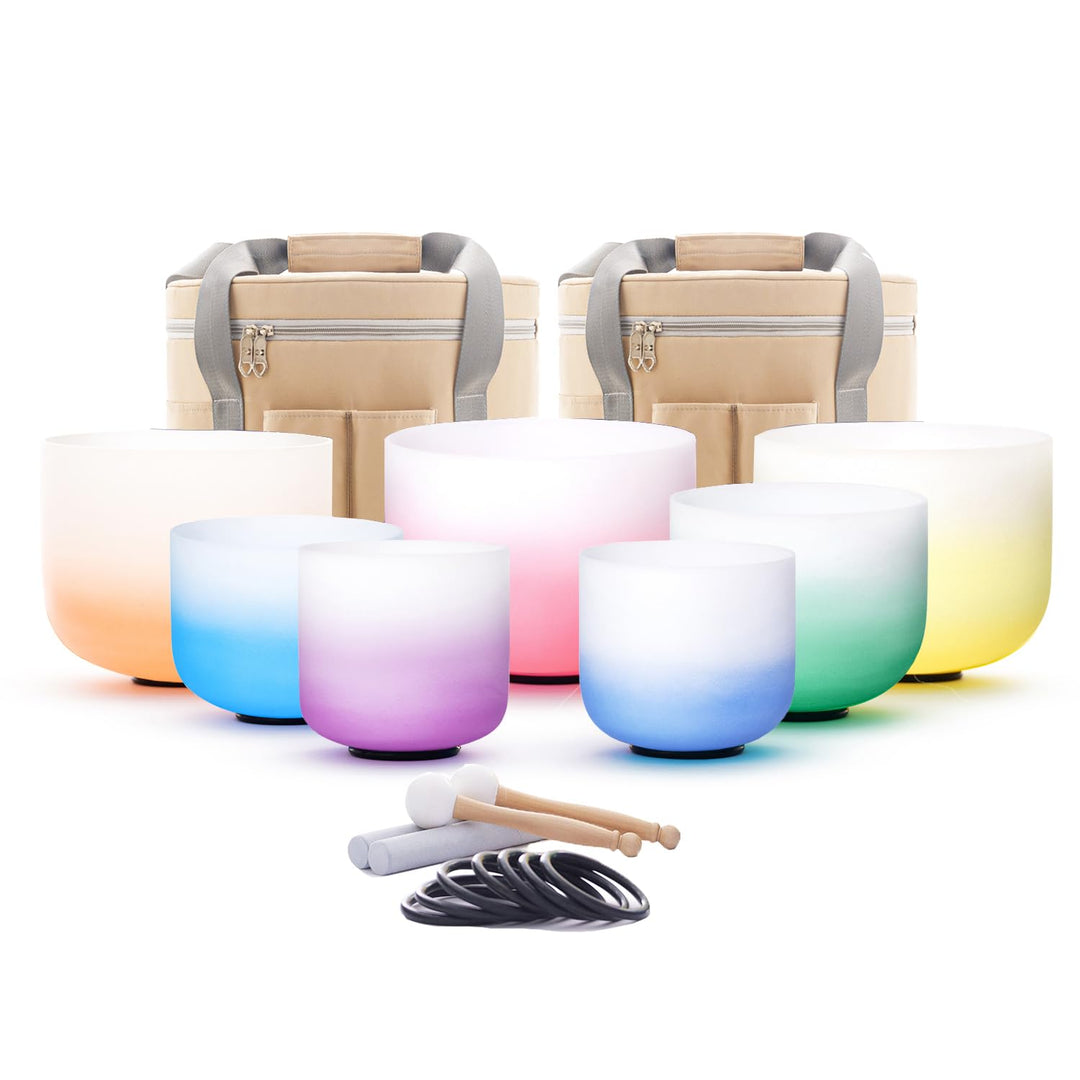 Hye-eun 432hz Kristall Klangschalen Set,6-12 Zoll Farbgradient Crystal Singing Bowl 7 chakren,Medita