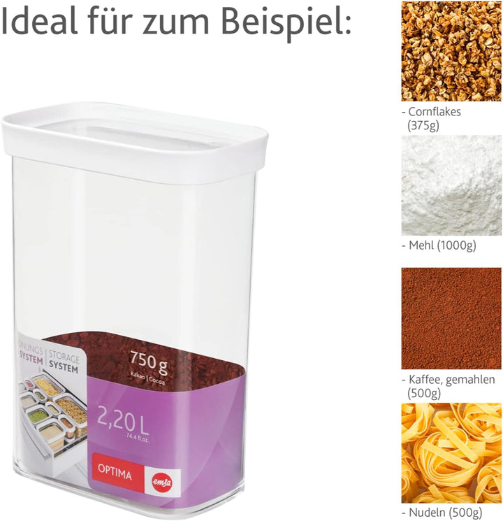 EMSA 513559 Vorratsdose Optima | Für Trockenvorräte | 2,20 L | Stapelbar | Rechteckig | 100 % keimfr
