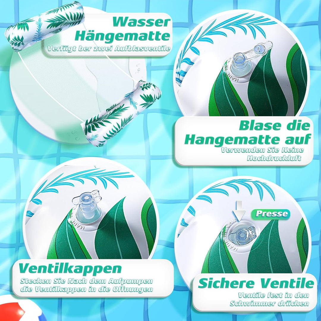 Luftmatratze Pool XL, 2 Stück Wasserhängematte Erwachsene, 4 in 1 Luftmatratze Wasser Pool Zubehör S
