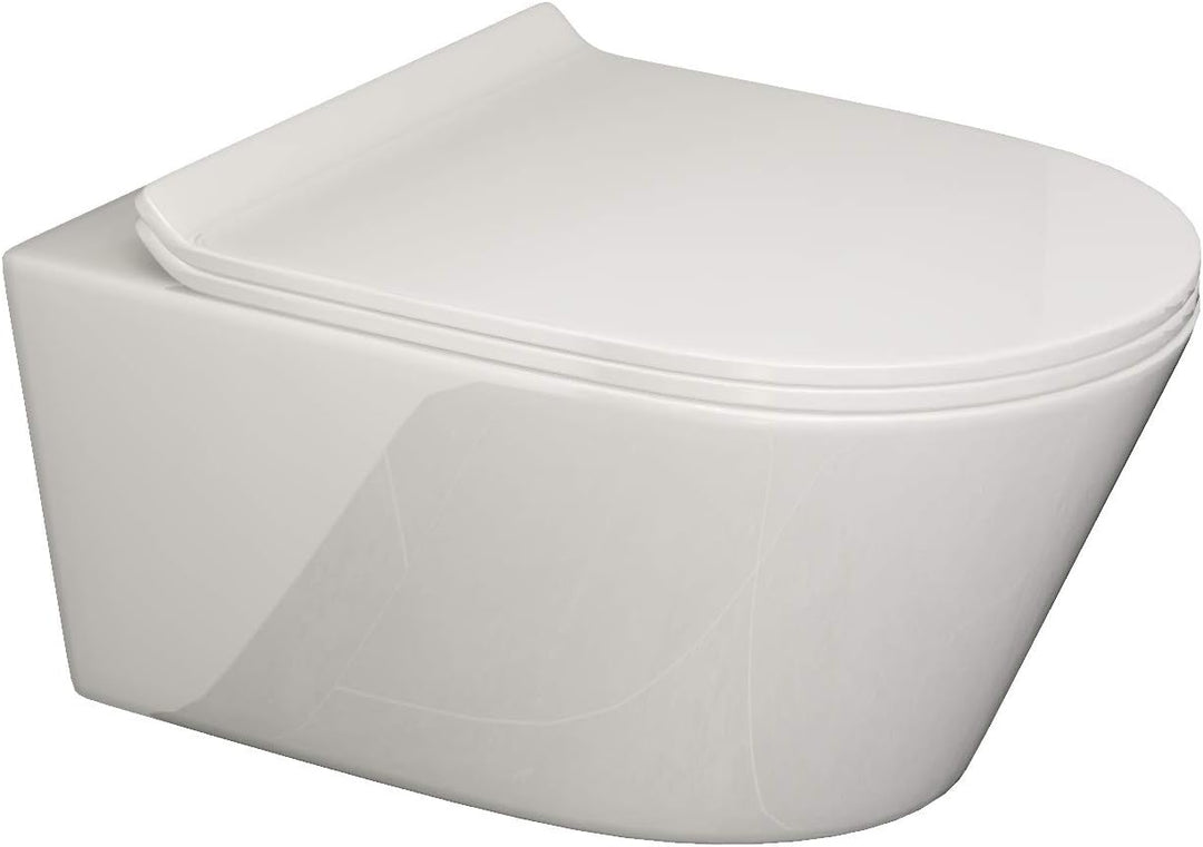 SSWW | Hänge-WC mit abnehmbaren WC-Sitz, weiss, spülrandlose Toilette, Nanobeschichtung & Absenkauto