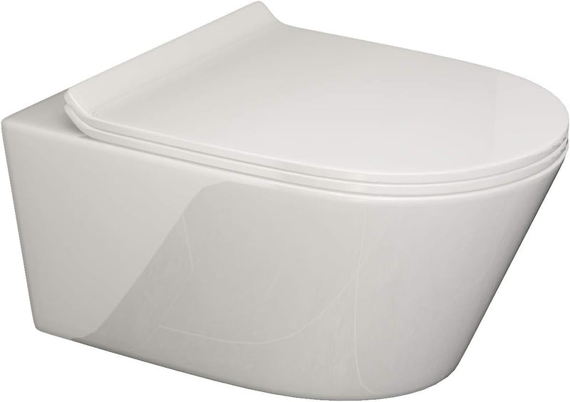 SSWW | Hänge-WC mit abnehmbaren WC-Sitz, weiss, spülrandlose Toilette, Nanobeschichtung & Absenkauto