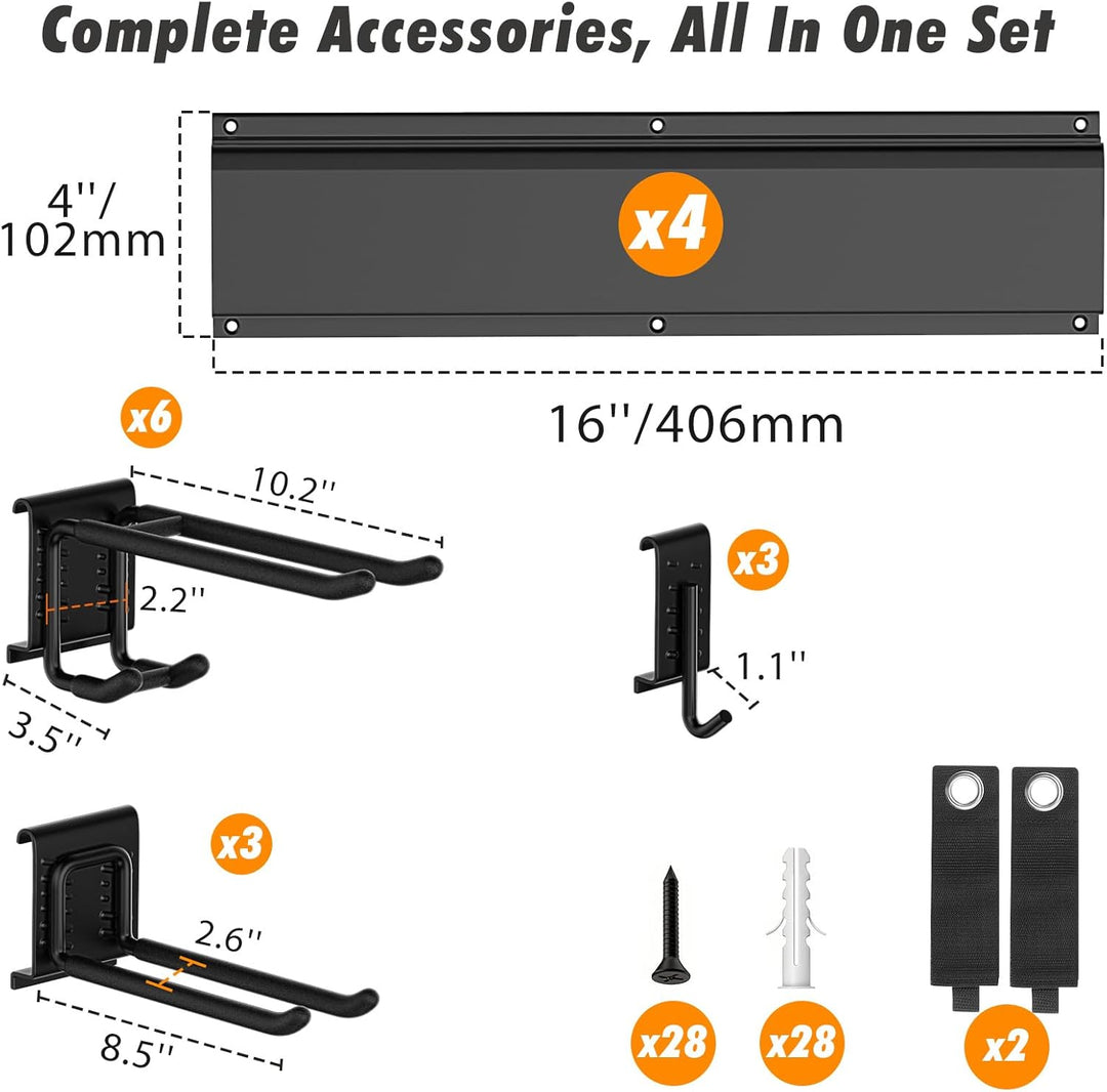 Housolution Verstellbar Garagen Gerätehalter 162,56cm, Metall Wandhaken mit 4 Schienen 12 Haken Werk