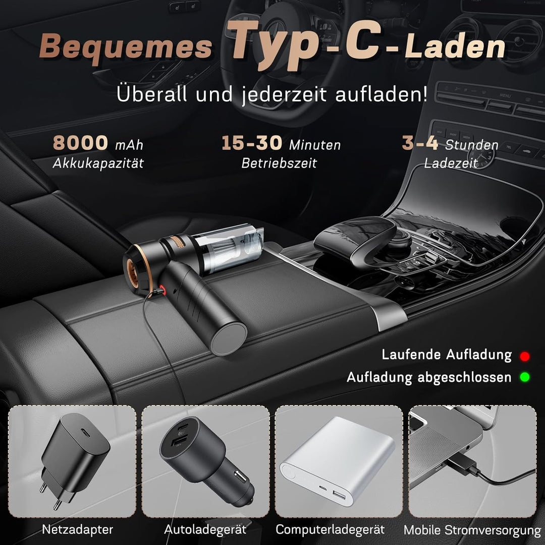 4-in-1 Handstaubsauger Akku,22000Pa Autostaubsauger mit Bürstenloser Motor,3-Gang 180000 U/min Hands