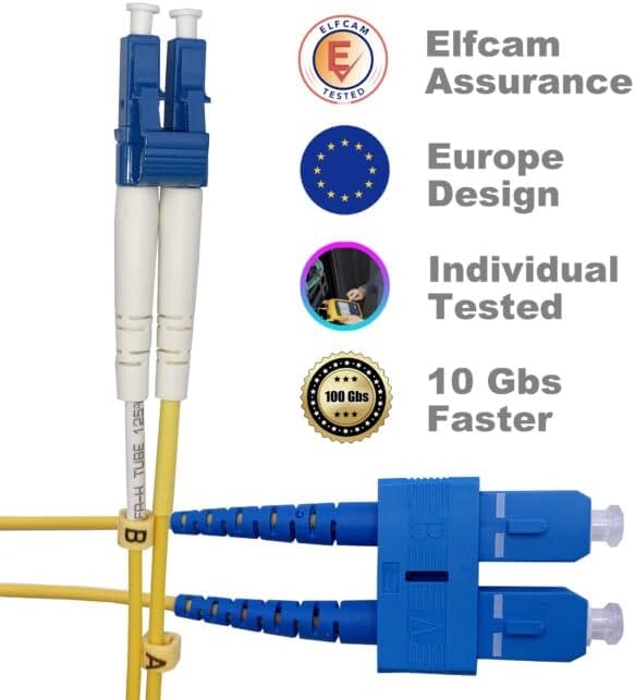Elfcam® - 10m Glasfaser-kabel LWL LC/UPC zu SC/UPC, Glasfaser Patchkabel OS2 Singlemode Duplex 9/125