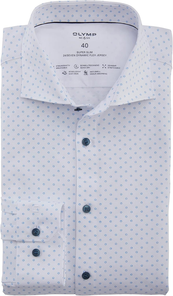 OLYMP Herren Businesshemd Langarm No. Six 24/Seven,super Slim,Kent-Kragen, 37 Weiss 00
