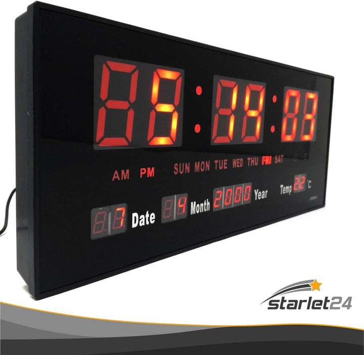 Starlet24 LED Wanduhr mit Timer Wecker Schlummer Kalender Temperatur grosse LED-Anzeige 36x15cm (JH3