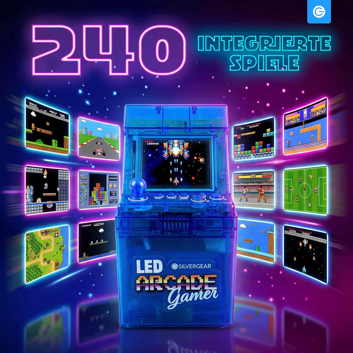Silvergear® Mini Retro Arcade Spielkonsole 240 Spiele | Tragbare Arcade Maschine im Mini Format | 8
