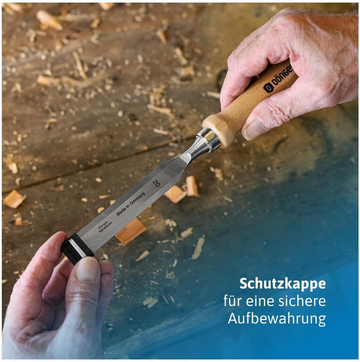 Dönges Stechbeitel 16 mm, mit Holzheft aus Weissbuche, mit Seitenfase | Made in Germany | Stecheisen