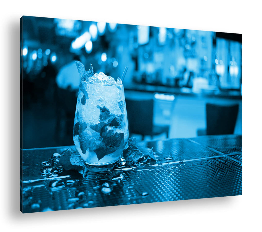 deyoli appetitlicher Mojito Format 80x60 Effekt: Monocrome Blau als Leinwandbild, Motiv fertig gerah