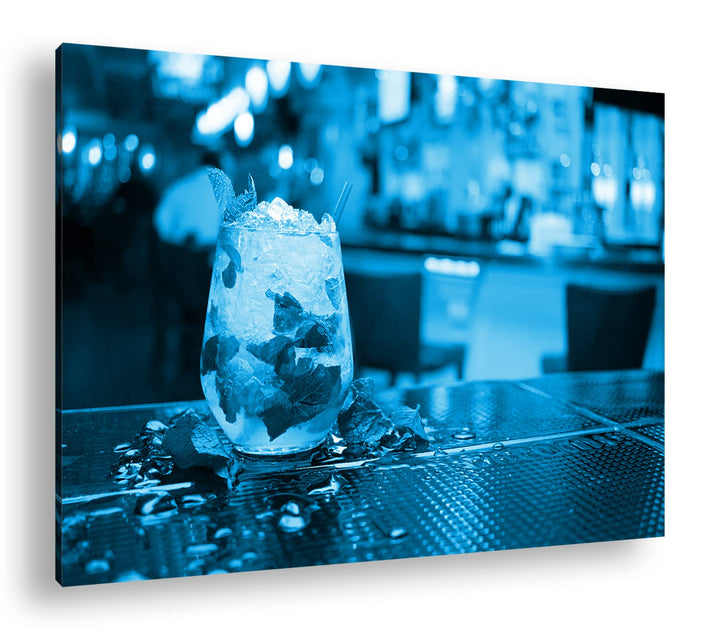 deyoli appetitlicher Mojito Format 80x60 Effekt: Monocrome Blau als Leinwandbild, Motiv fertig gerah