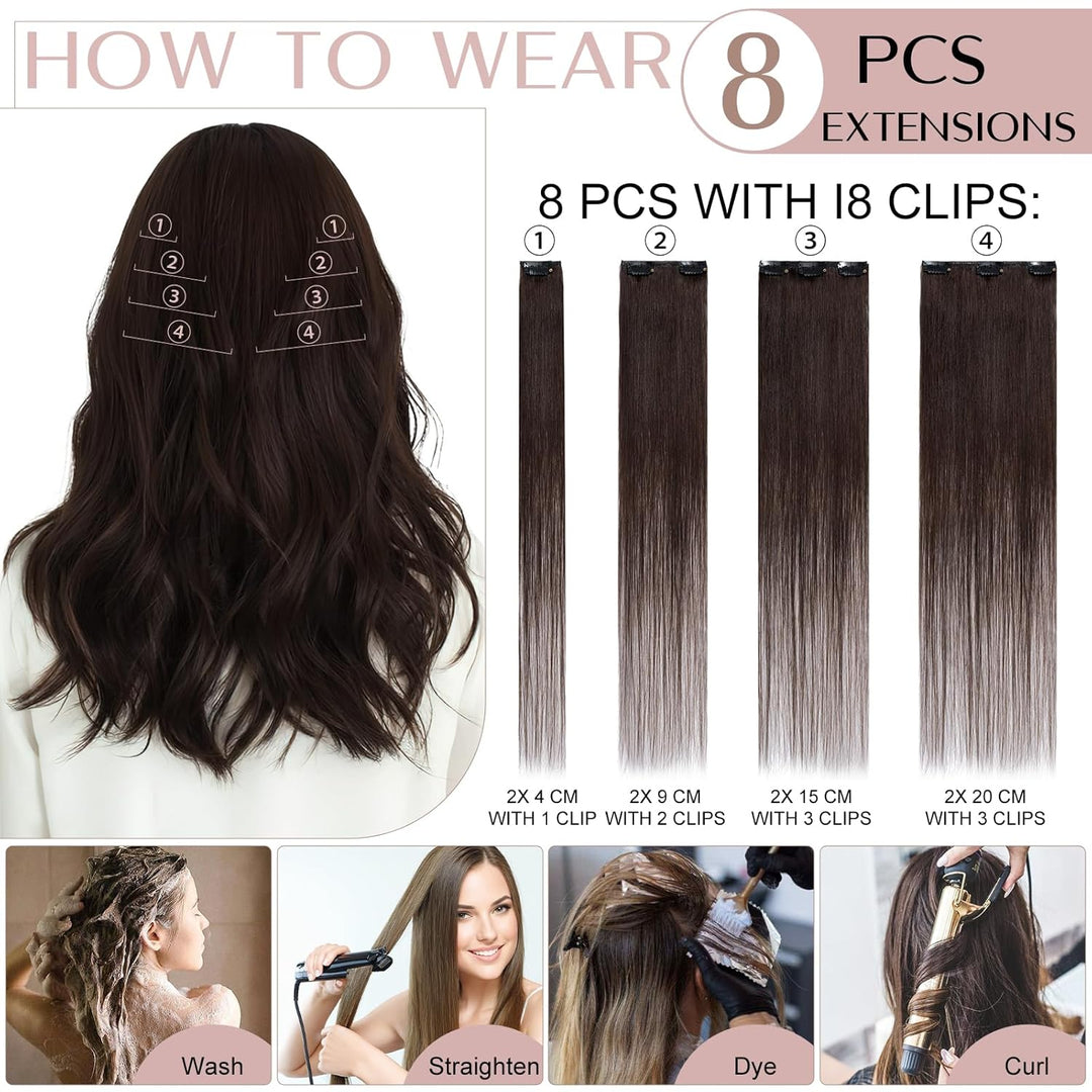 SEGO Clip in Extensions Echthaar 8 Tressen Haarverlängerung günstig Haarteil 100% Remy Human Haar dü