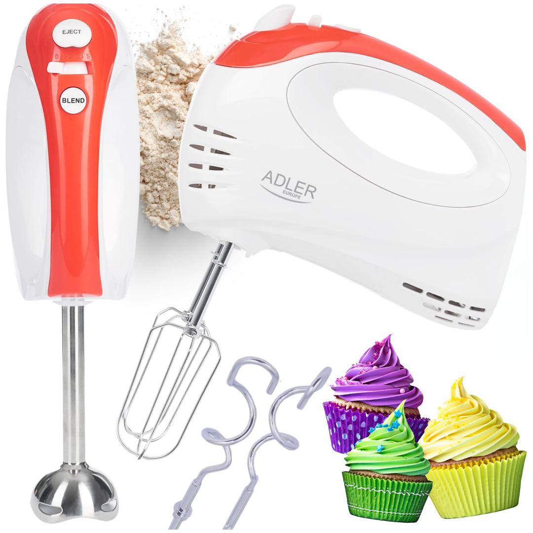 Adler AD 4212 2 in 1 Hand Mixer to mix Handrührgerät, weiss/rot