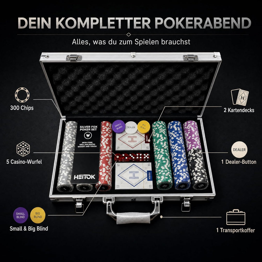 Poker-Chip-Set mit Nennwerten, 300 Stück, 11,5 g, professionelle nummerierte Chips mit Aluminiumkoff