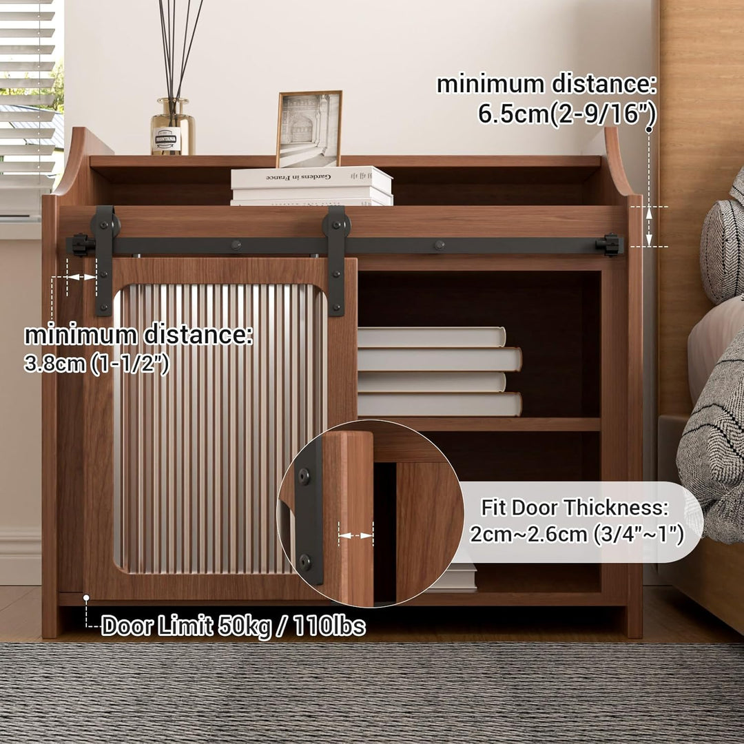 BONIKLUBA 3.5FT/108cm Mini Schiebetür-Hardware-Kit für Eintürige TV-Ständer, Kleiner Kleiderschrank
