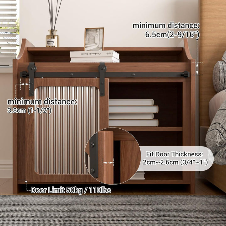 BONIKLUBA 3.5FT/108cm Mini Schiebetür-Hardware-Kit für Eintürige TV-Ständer, Kleiner Kleiderschrank