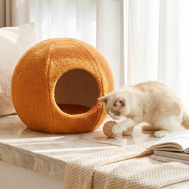 COSTWAY Katzenbett, schneckenförmig, Katzenhöhle mit waschbarem Kissen &amp; Rutschfester Unterseite, Ka