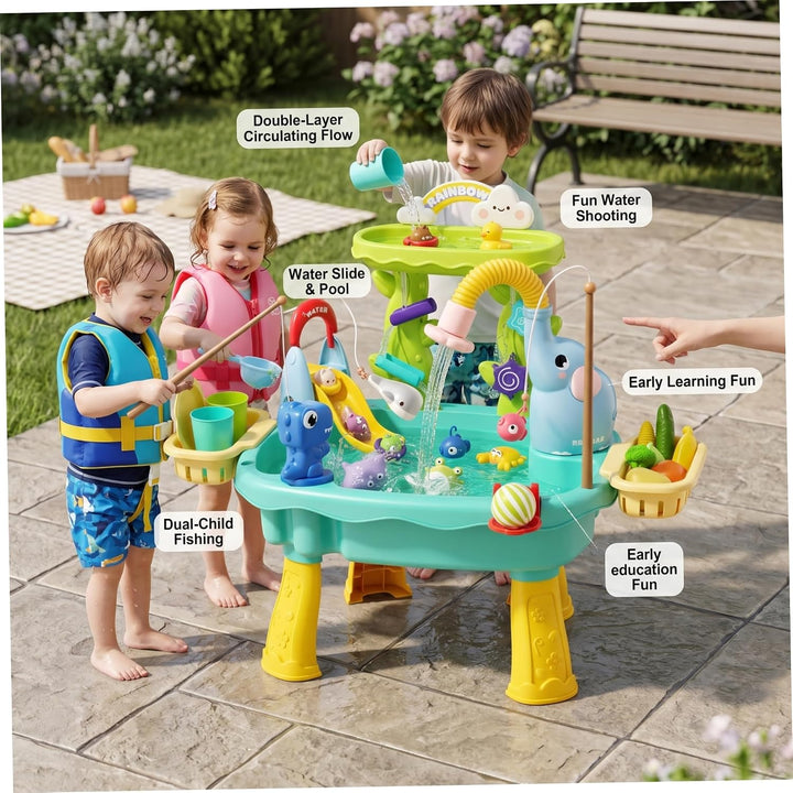 Wassertisch für Kinder, 2-lagiger 6-in-1-Wasserspieltisch, blaues Kinderspielzeug mit zirkulierender