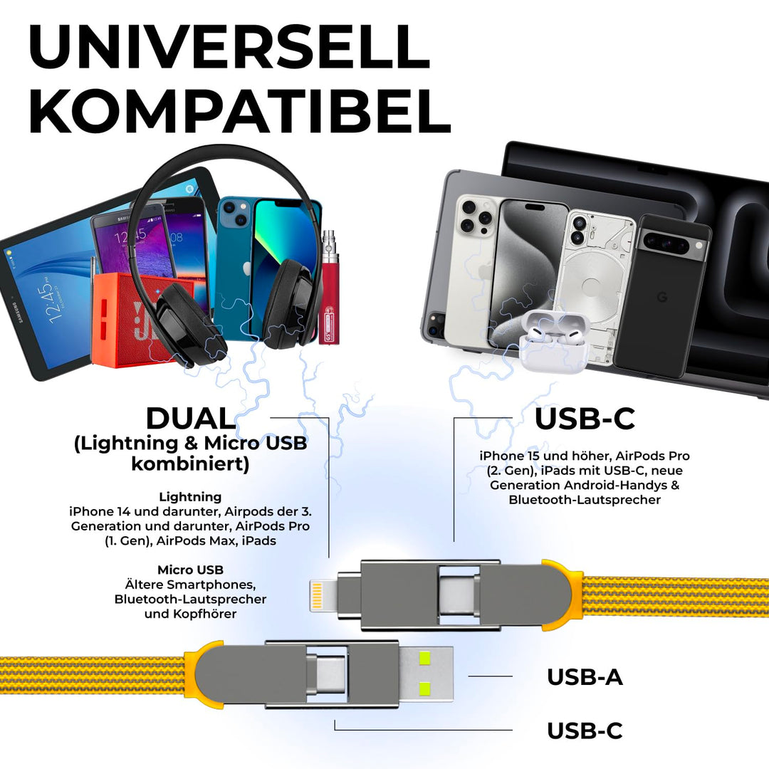 inCharge Rolling Square XL 30 cm - USB-C-Kabel, Universal-Smartphone-Kabel, Geschenk für Männer, 6-i