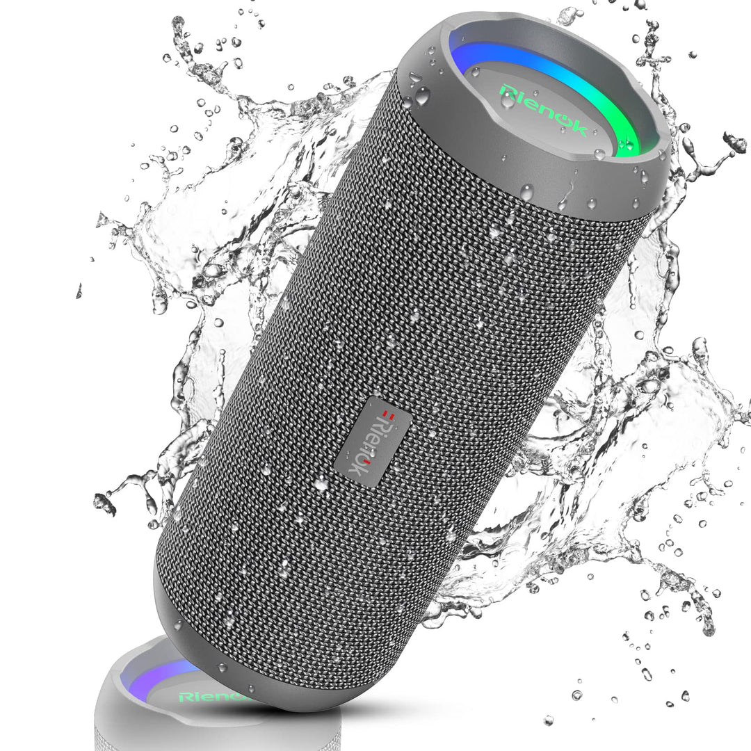 RIENOK Bluetooth Lautsprecher mit Licht Bluetooth 5.3 Musikbox Bass Kabellos Box mit IPX7 wasserdich