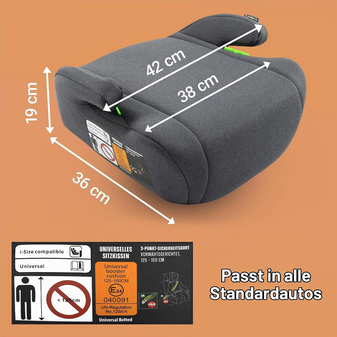 Auto Sitzerhöhung i-Size 125–150 cm | Befestigung mit 3-Punkt-Gurt, ECE R129/04 geprüft | stabile ge