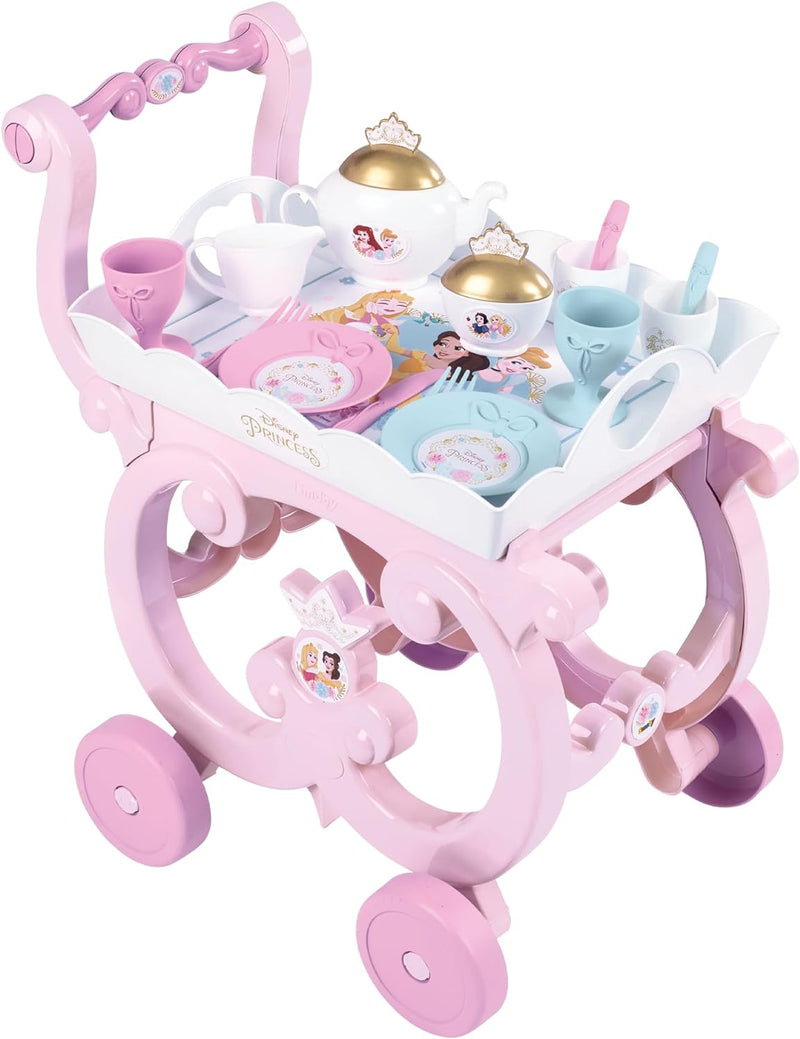 Smoby - Disney Princess Tea Trolley, herausnehmbares Tablett und 17 Zubehörteile, komplettes Teeserv