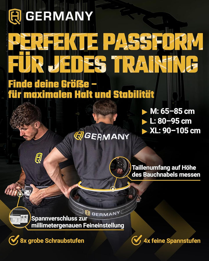 HQ Germany® Gewichthebergürtel [S/M/L/XL] - 100% Rindsleder, 100% Edelstahl - Weight Lifting Belt, G