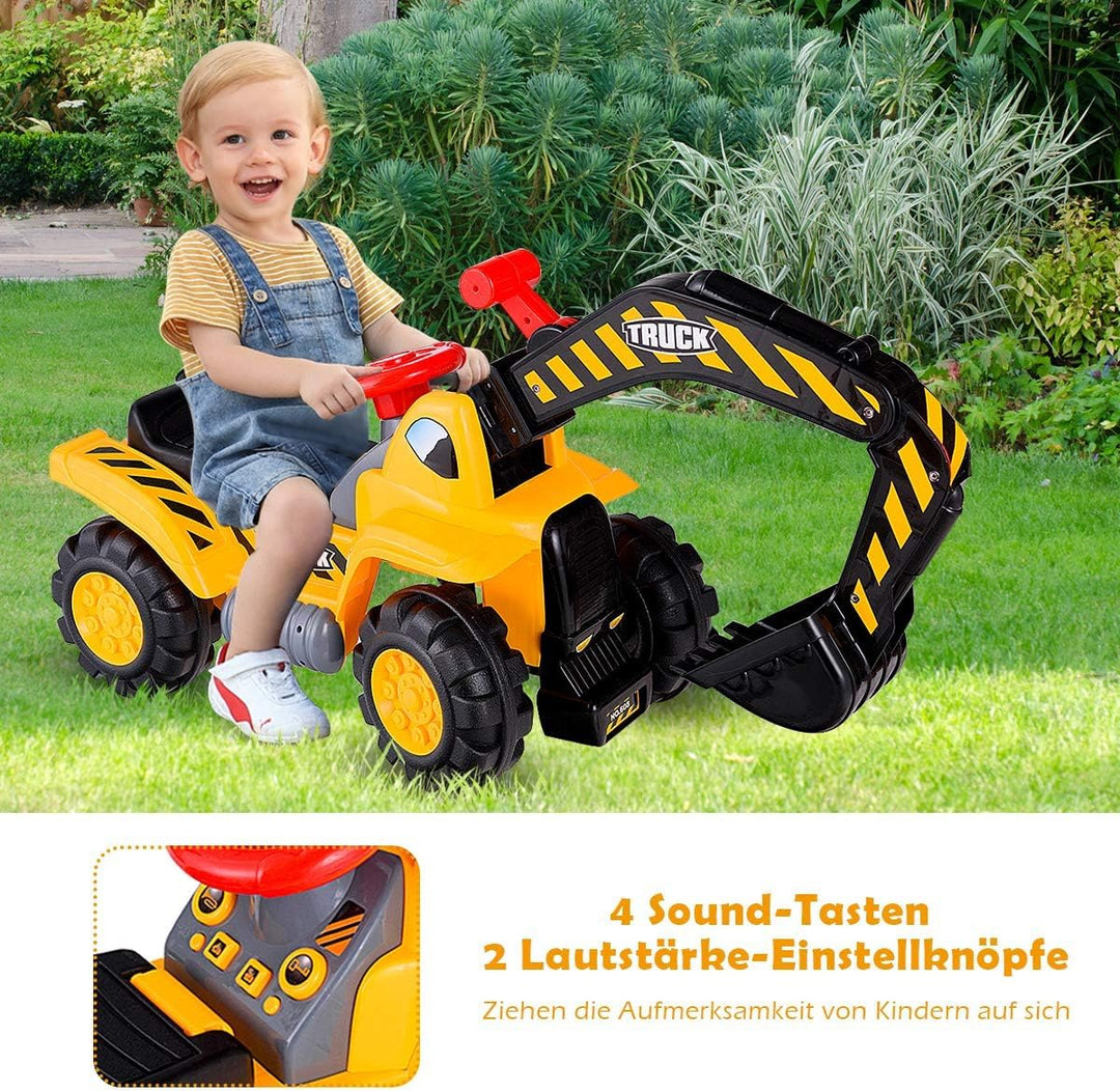 FANTASK Sitzbagger mit eingebautem Ablagefach, Kinderbagger mit Horn, Sandbagger, Rutscher Bagger, S