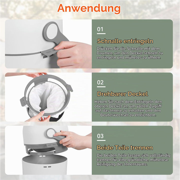 Geruchsdichter Windeleimer 15L mit Drehdeckel, Mülleimer für Babyzimmer Grey, Grey