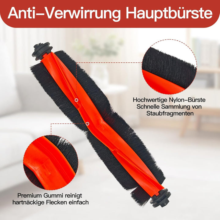 30 Stück Zubehör für Xiaomi 5/5 Pro Saugroboter Ersatzteile, 1 Hauptbürste, 6 Seitenbürsten, 6 Wisch