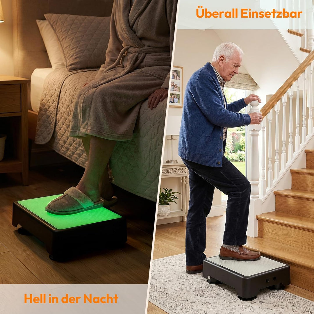 Trittstufe höhenverstellbar, Tritthocker mit 3 Stufen (9,37-15 cm) & nachtleuchtender Trittfläche, s