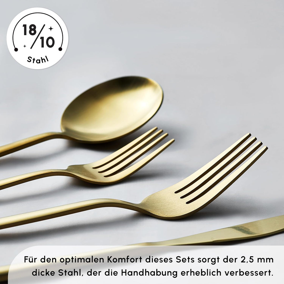 Karaca Bella 24-tlg Edelstahl Besteck Set für 6 Personen, Modern Langlebig, Rostfrei Besteckset, Spü