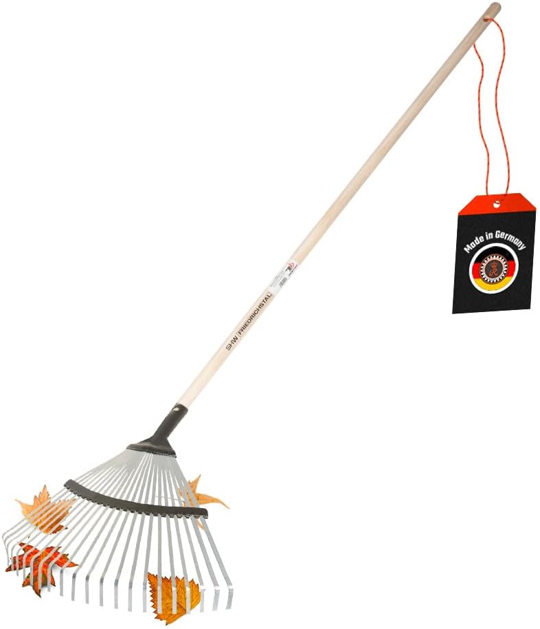 SHW-FIRE Profi Laubbesen verzinkt - Breiter, fest montierter Besen mit 22 Zinken und ergonomischem S