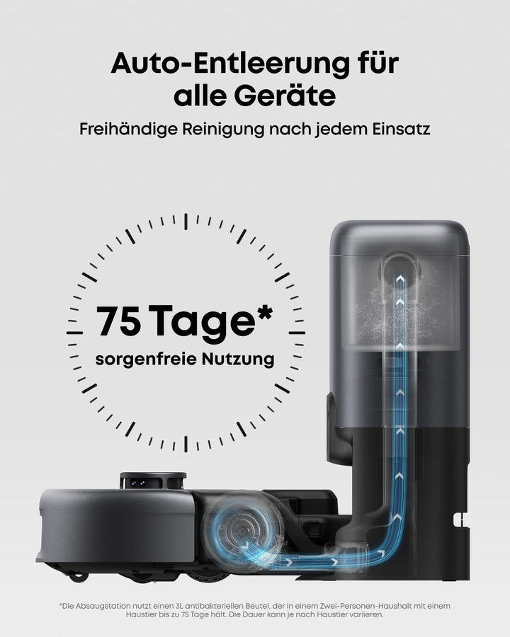 eufy Saugroboter 3-in-1 E20, Kombi-Design Stabstaubsauger, Auto-Entleerung aller Geräte, Max. 30.000