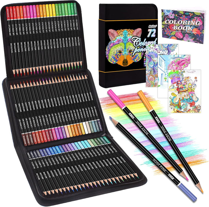 Melifluo 72 Buntstifte Set, Buntstifte 1 Malbuch,Tragbarer Premium-Reissverschlusstasche. Bundstifte
